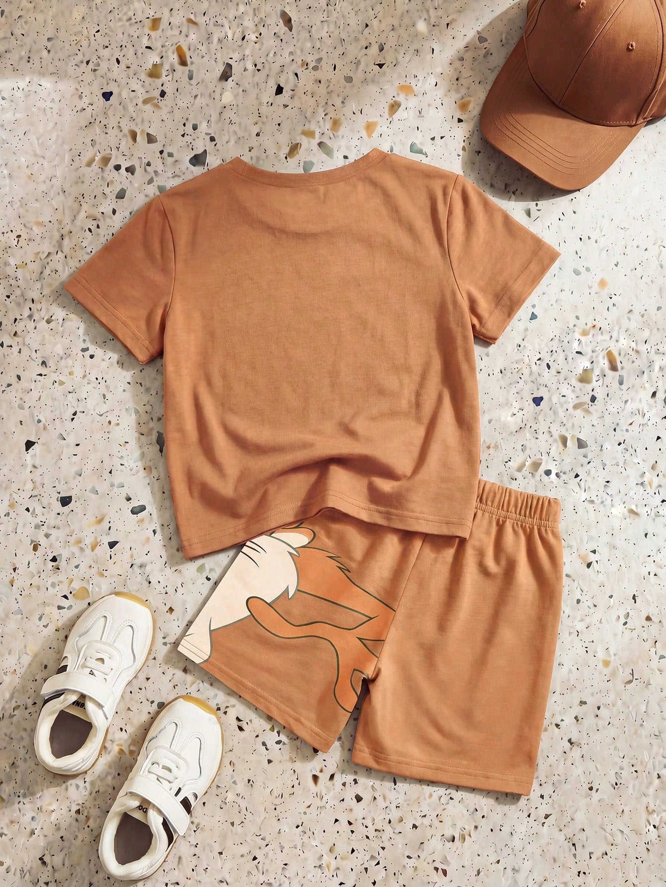 Playful Pals 2pcs/Set Baby Boys' Summer Vacation White Sun Graphic T-Shirt And Elastic Waist Striped Shorts Casual Beach Holiday Outfit For Infants & Toddlers