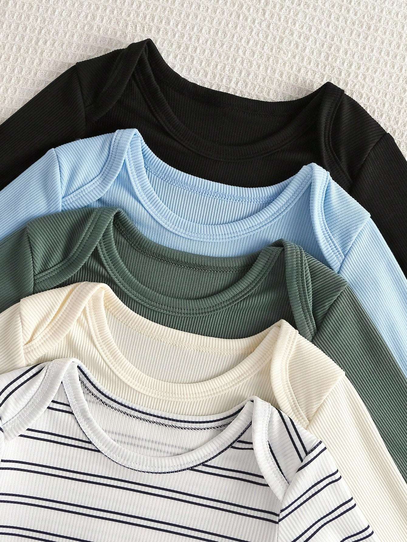 Playful Pals 5pcs Baby Boy Toddler Infant Cute Casual Basic Solid Striped Long Sleeve One Piece Soft Romper Shirt Clothes Bodysuit Set Daily Summer Spring Fall