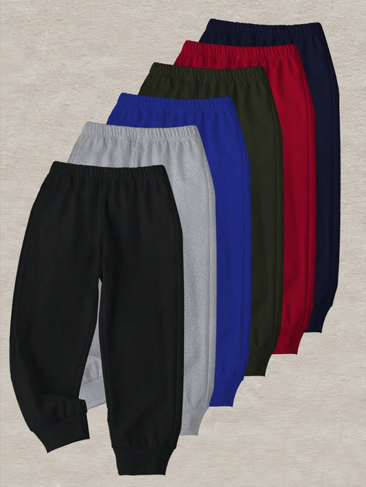 Playful Pals 6pcs Young Boy Basic Elastic Waist Pants, Christmas Bottoms School Autumn