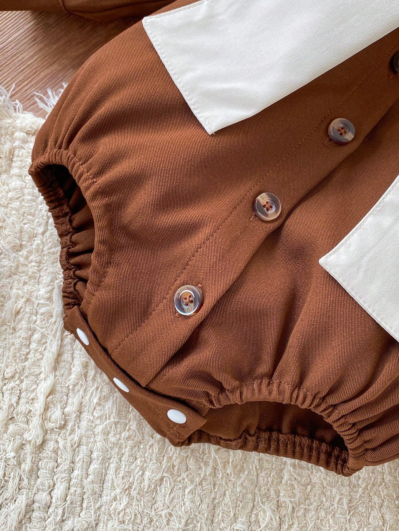 Playful Pals Baby Boy Casual Comfortable Shirt Collar Front Button Contrast Color Shawl Long Sleeve Romper