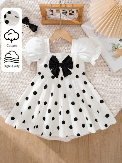 Playful Pals Baby Girl Summer Versatile Simple Cute Polka Dot Petal Sleeve Dress