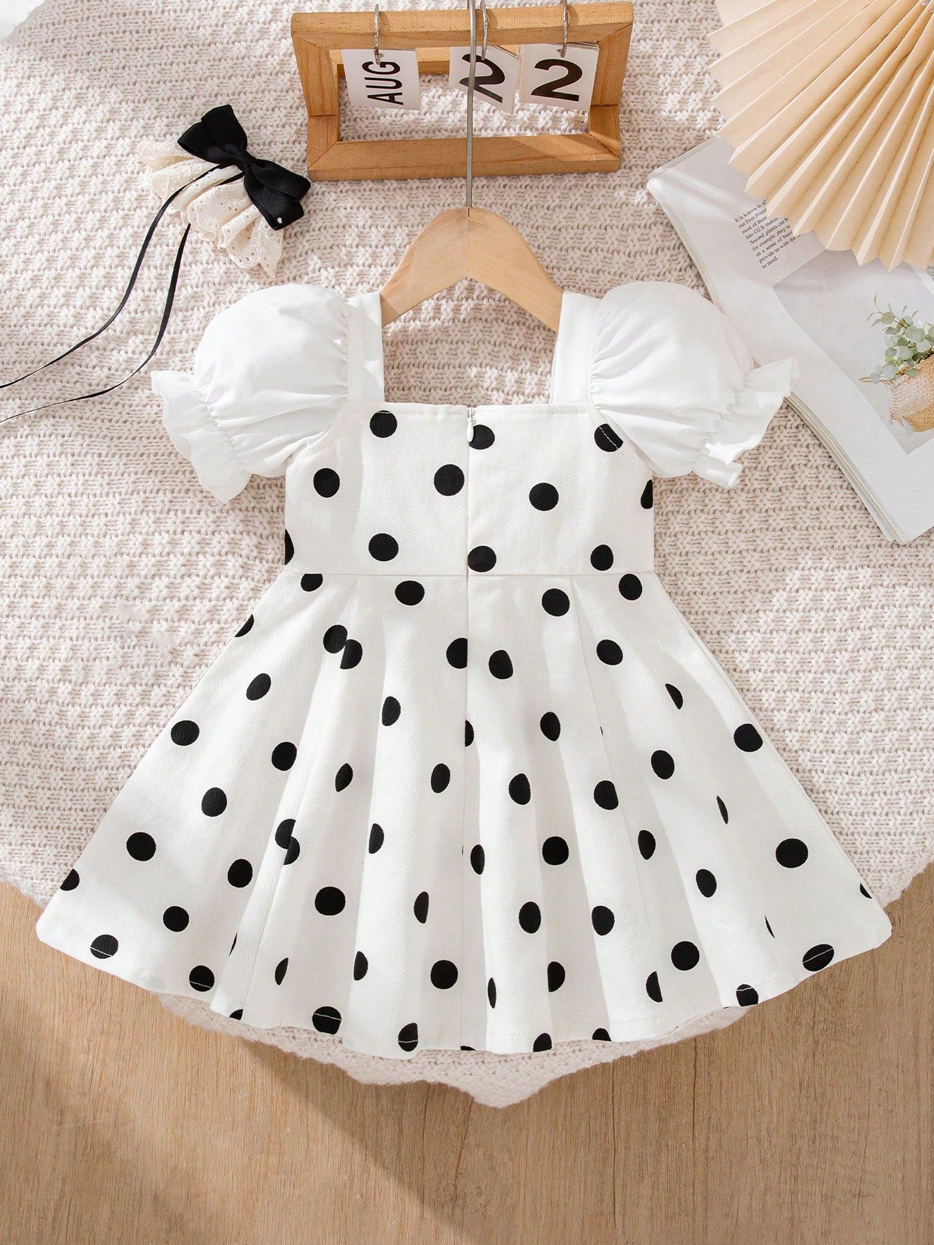 Playful Pals Baby Girl Summer Versatile Simple Cute Polka Dot Petal Sleeve Dress