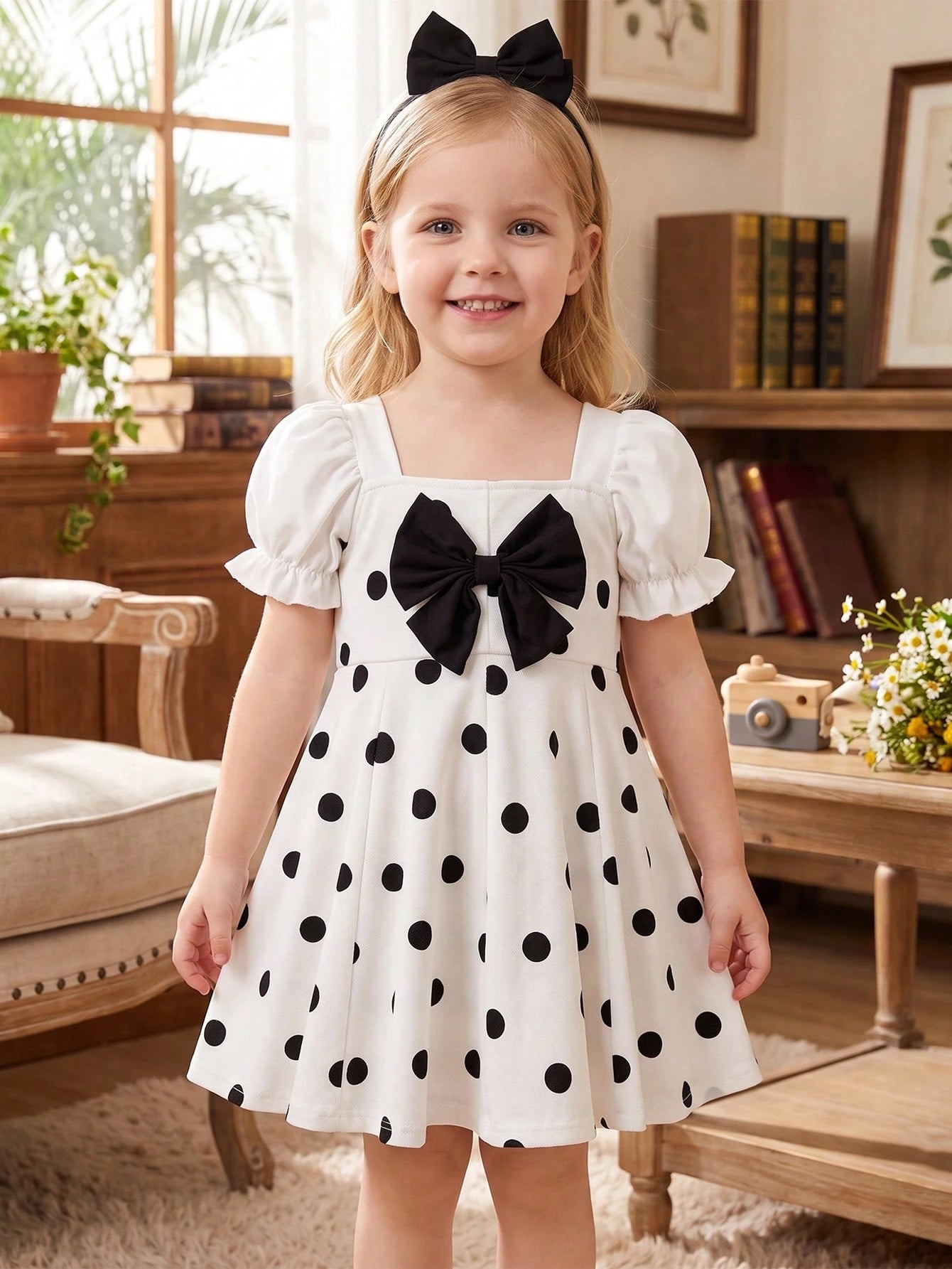 Playful Pals Baby Girl Summer Versatile Simple Cute Polka Dot Petal Sleeve Dress
