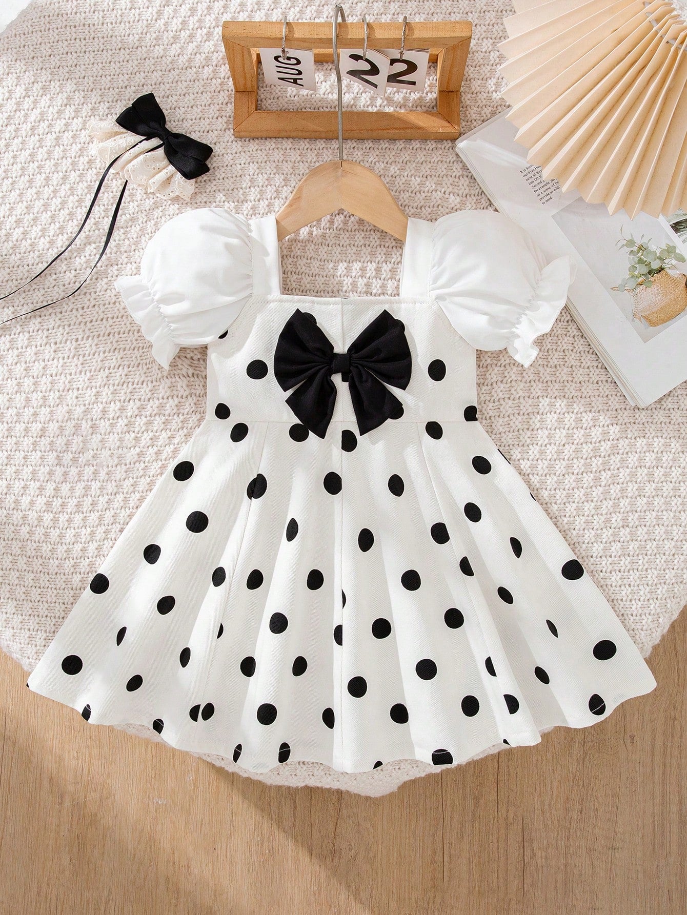 Playful Pals Baby Girl Summer Versatile Simple Cute Polka Dot Petal Sleeve Dress