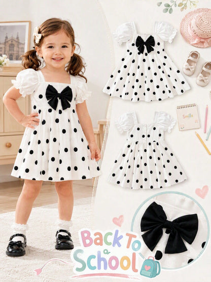 Playful Pals Baby Girl Summer Versatile Simple Cute Polka Dot Petal Sleeve Dress