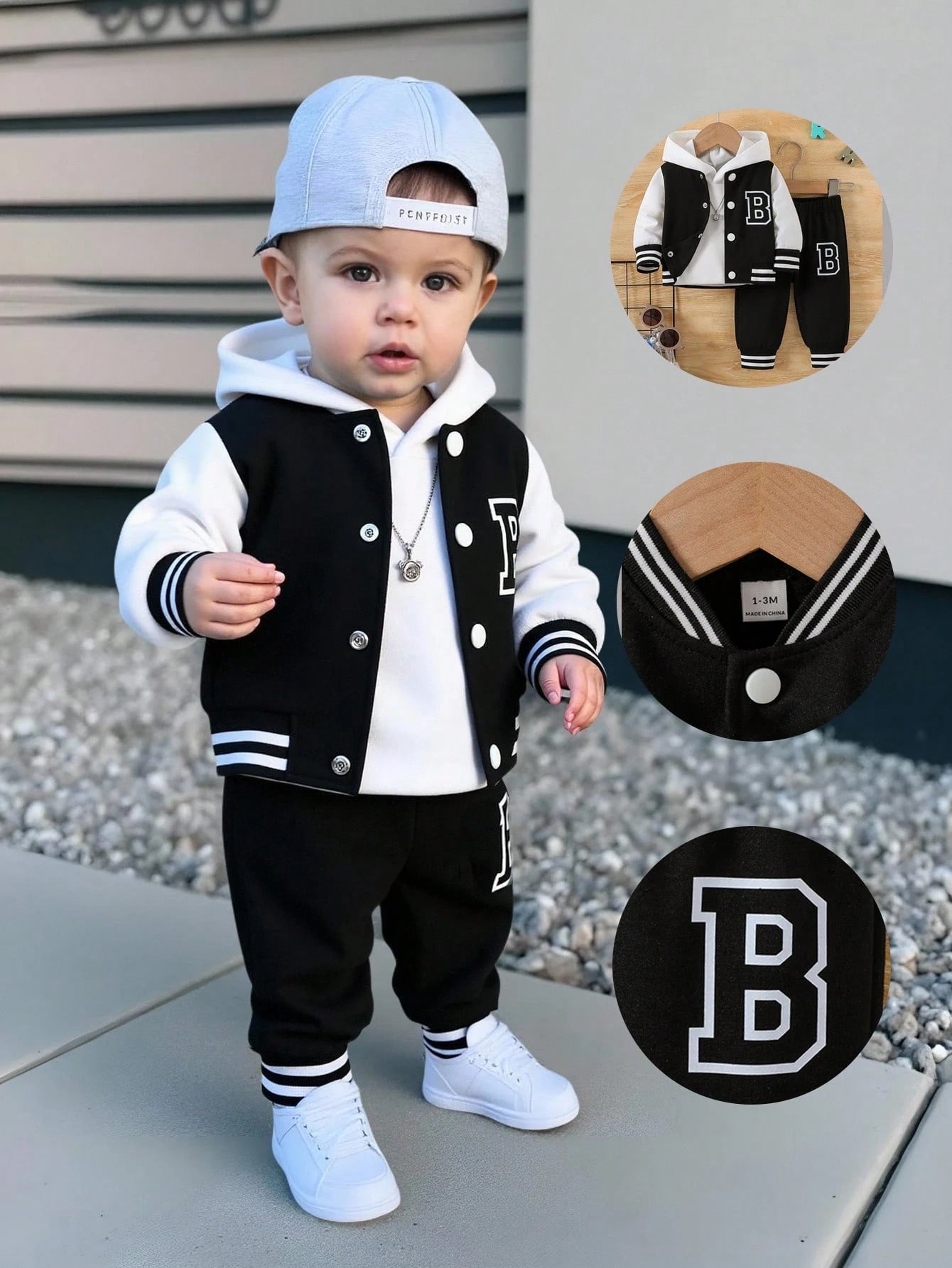 Playful Pals Newborn Casual College Style Letter Print Patchwork Jacket And Solid Color Pants Set