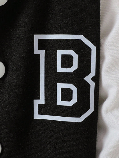 Playful Pals Newborn Casual College Style Letter Print Patchwork Jacket And Solid Color Pants Set