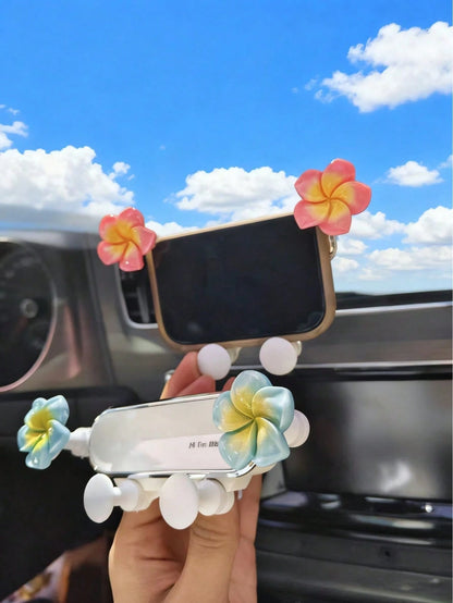 Plumeria Flower Decor Car Phone Holder, 360° Rotation Anti-Shake Air Vent Mount, Universal Hands-Free Stand For Navigation & Daily Commute