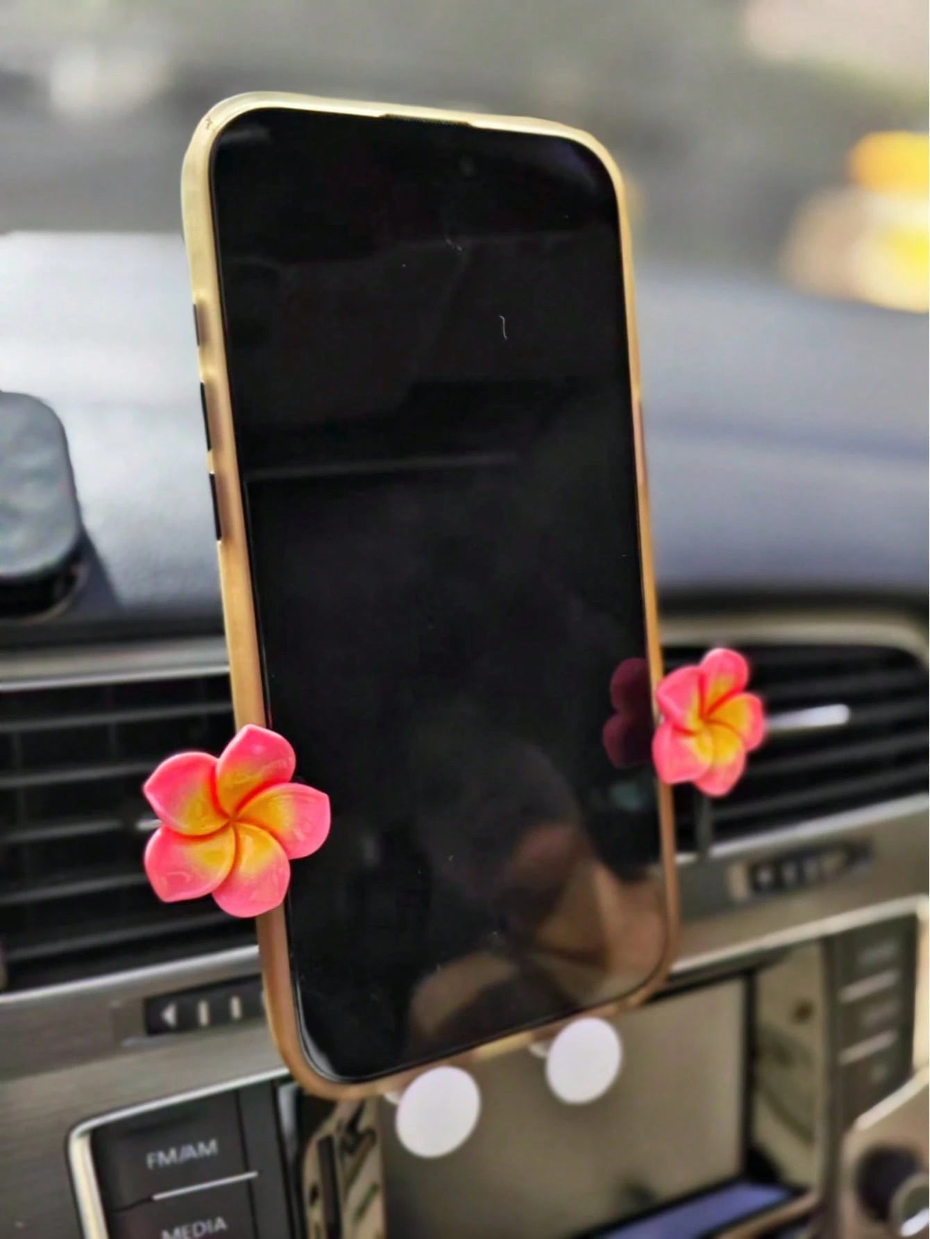 Plumeria Flower Decor Car Phone Holder, 360° Rotation Anti-Shake Air Vent Mount, Universal Hands-Free Stand For Navigation & Daily Commute
