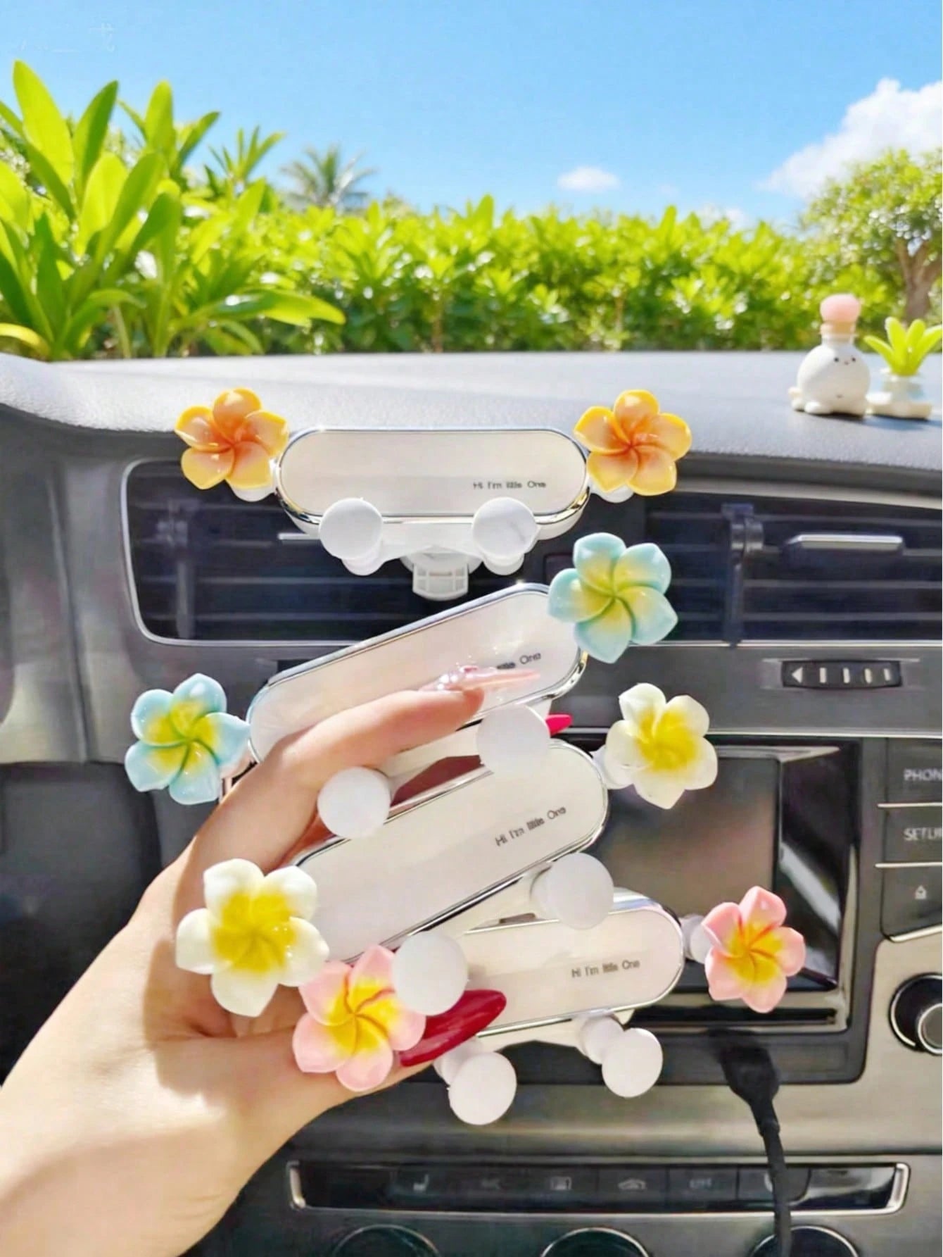 Plumeria Flower Decor Car Phone Holder, 360° Rotation Anti-Shake Air Vent Mount, Universal Hands-Free Stand For Navigation & Daily Commute