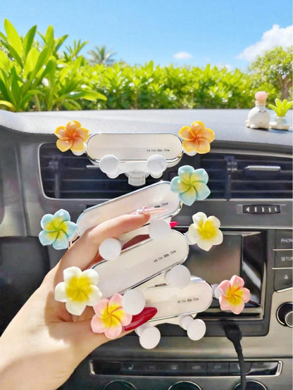 Plumeria Flower Decor Car Phone Holder, 360° Rotation Anti-Shake Air Vent Mount, Universal Hands-Free Stand For Navigation & Daily Commute