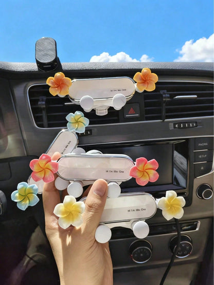 Plumeria Flower Decor Car Phone Holder, 360° Rotation Anti-Shake Air Vent Mount, Universal Hands-Free Stand For Navigation & Daily Commute