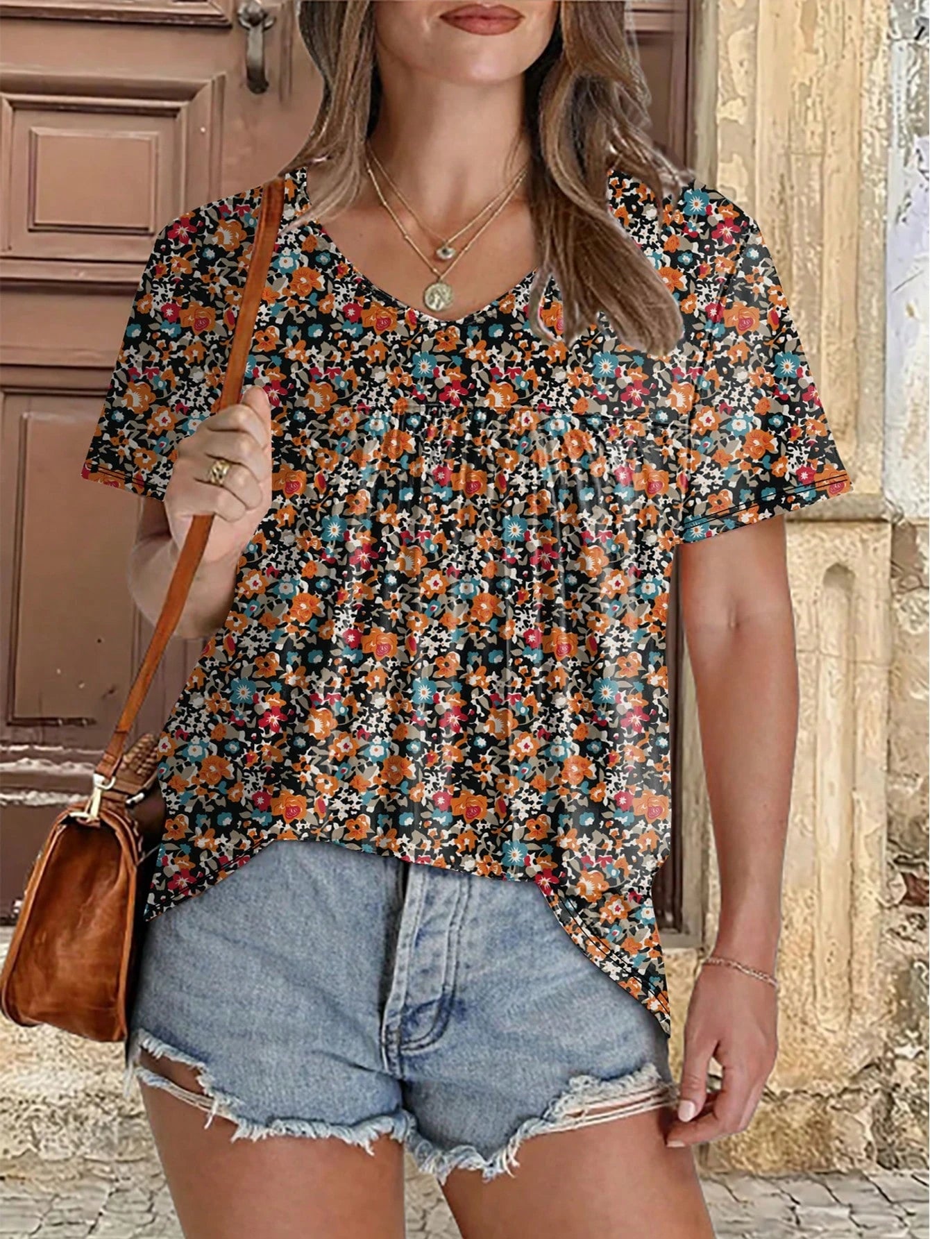 Plus Size Casual Floral Print T-Shirt, Holiday Vibe Summer Vacation
