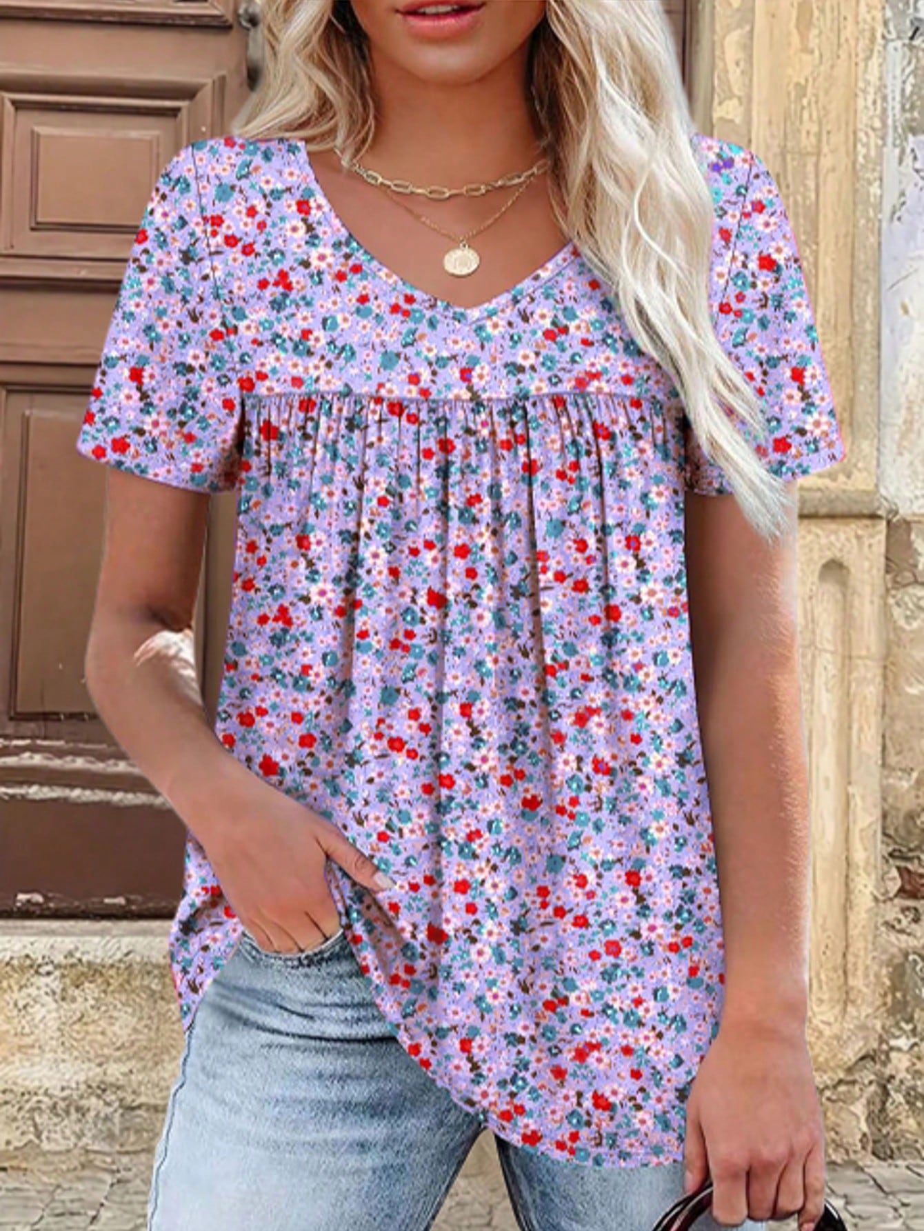 Plus Size Casual Floral Print T-Shirt, Holiday Vibe Summer Vacation