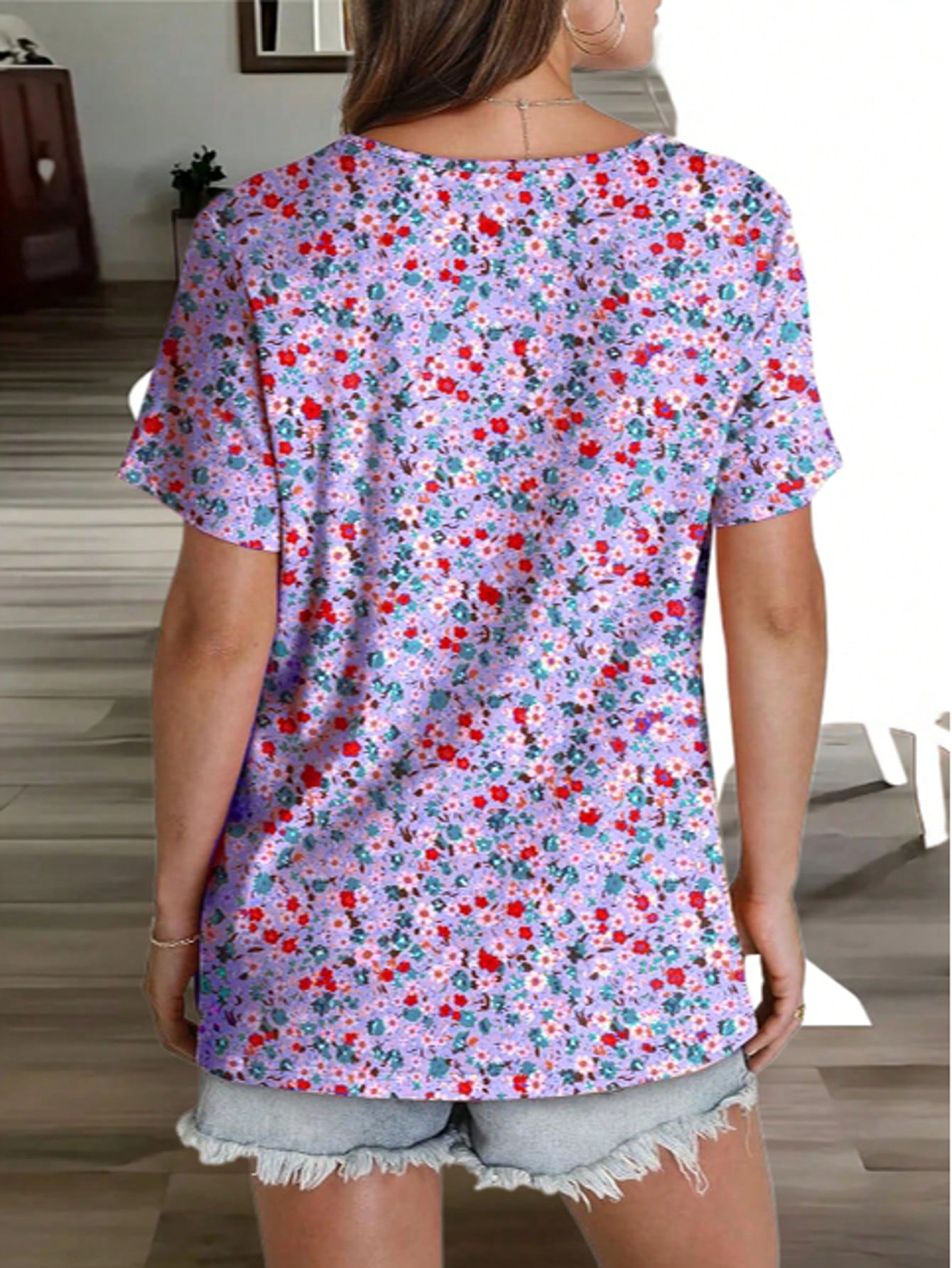 Plus Size Casual Floral Print T-Shirt, Holiday Vibe Summer Vacation