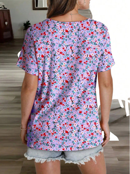 Plus Size Casual Floral Print T-Shirt, Holiday Vibe Summer Vacation