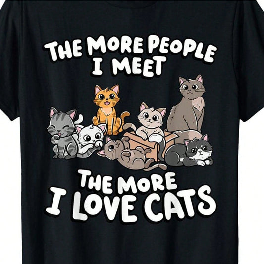 Plus-Size Fun Cat-Themed T-Shirt For Women. This Black Short-Sleeved Crew Neck T-Shirt Is Ideal For Cat Owners And Everyday Casual Wear.