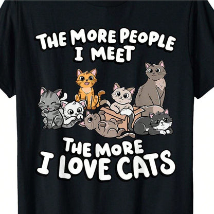 Plus-Size Fun Cat-Themed T-Shirt For Women. This Black Short-Sleeved Crew Neck T-Shirt Is Ideal For Cat Owners And Everyday Casual Wear.