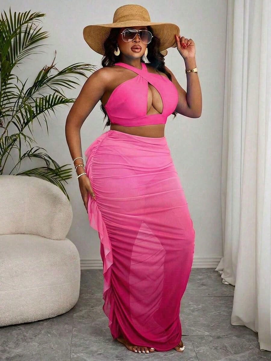 Plus Size Ombre Swimwear Set