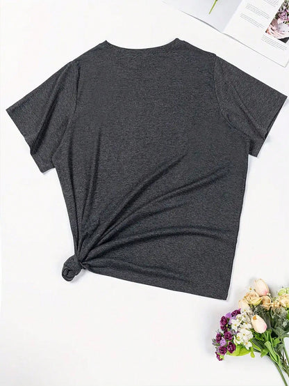 Plus Size Round Neck Slogan & Figure Printed Short Sleeve T-Shirt Casual Summer