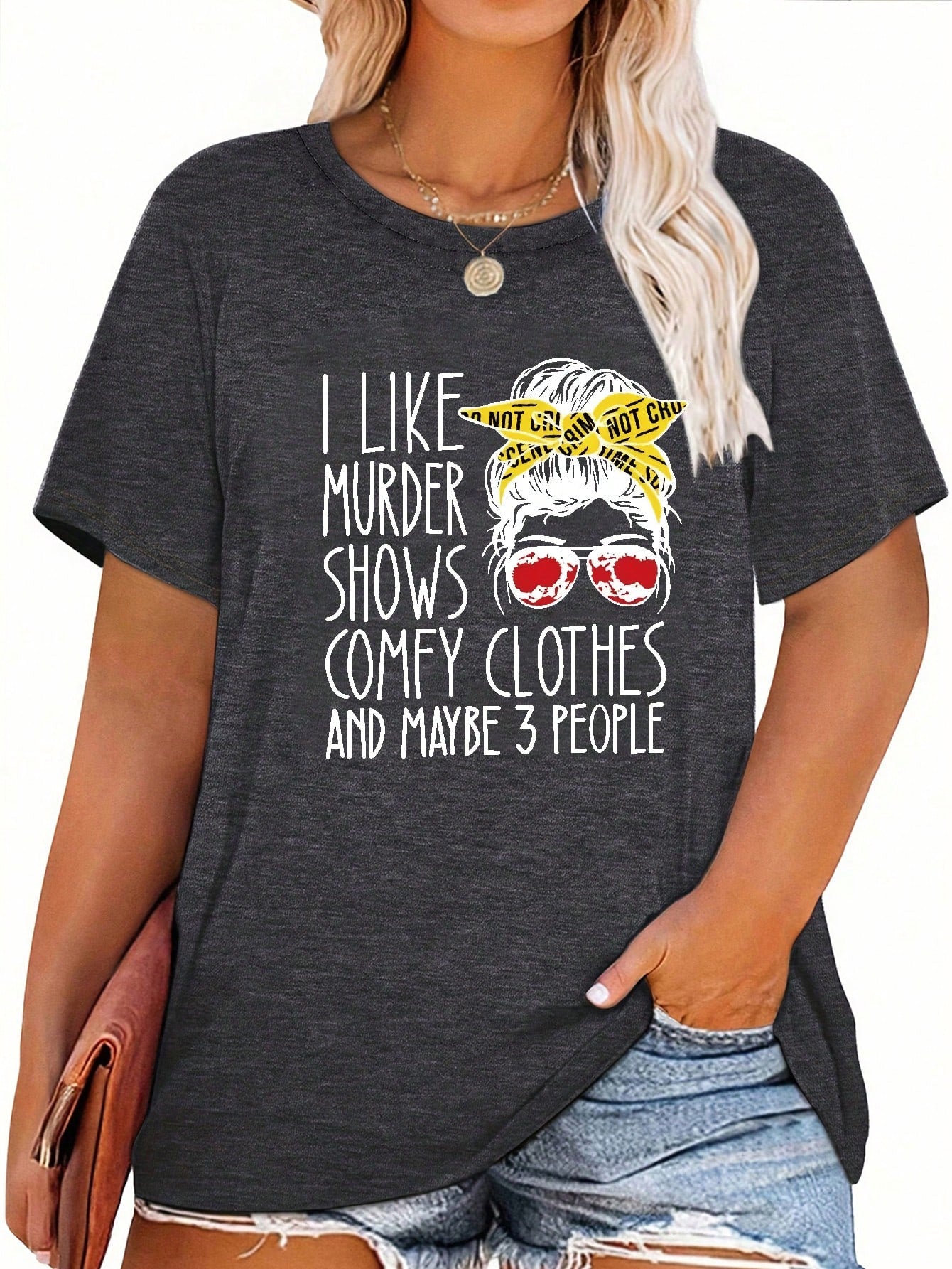 Plus Size Round Neck Slogan & Figure Printed Short Sleeve T-Shirt Casual Summer