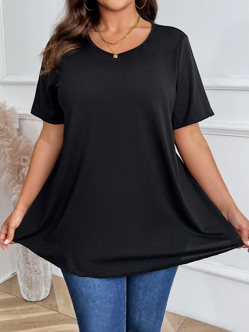 Plus Size Solid Color Round Neck Short Sleeve Casual Top