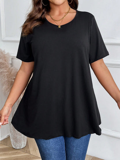 Plus Size Solid Color Round Neck Short Sleeve Casual Top