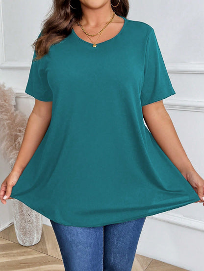 Plus Size Solid Color Round Neck Short Sleeve Casual Top