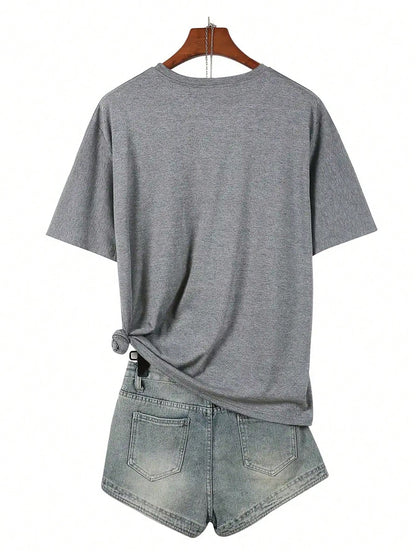Plus Size Summer Short Sleeve T-Shirt With Slogan Print, HALF HOOD HALF HOLY THAT MEANS PRAY WITH ME DON'T PLAY WITH ME Graphic Tees Women Tops