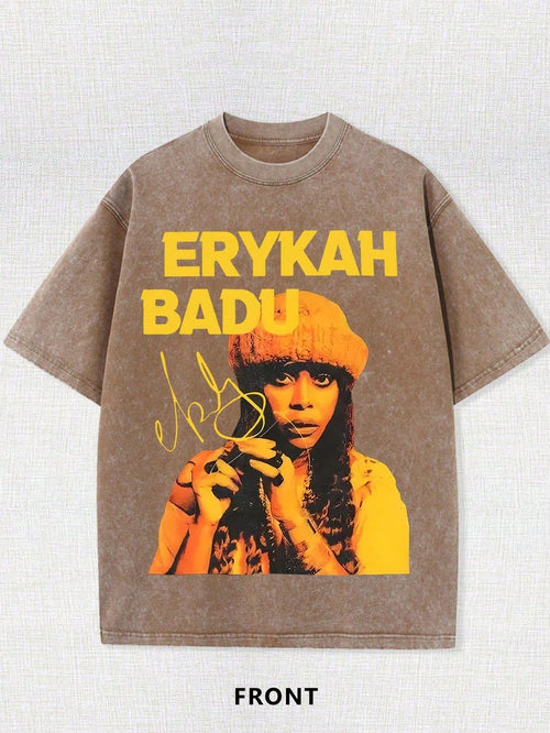 Plus Size Wash With Water To Do The Old Craft! Character Printed T-Shirt, Retro Soul Singer, Full Of Street, Excellent Gifts For Friends And Family