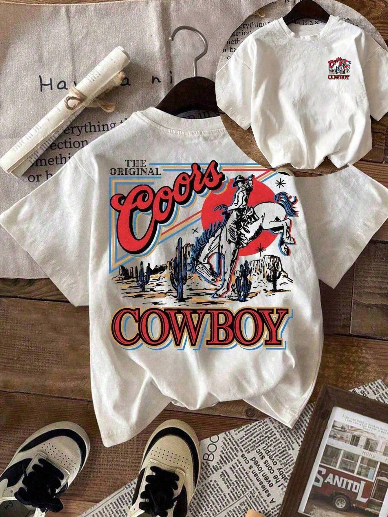 Plus Size Western Cowboy Print T Shirt Casual Comfy Crew Neck