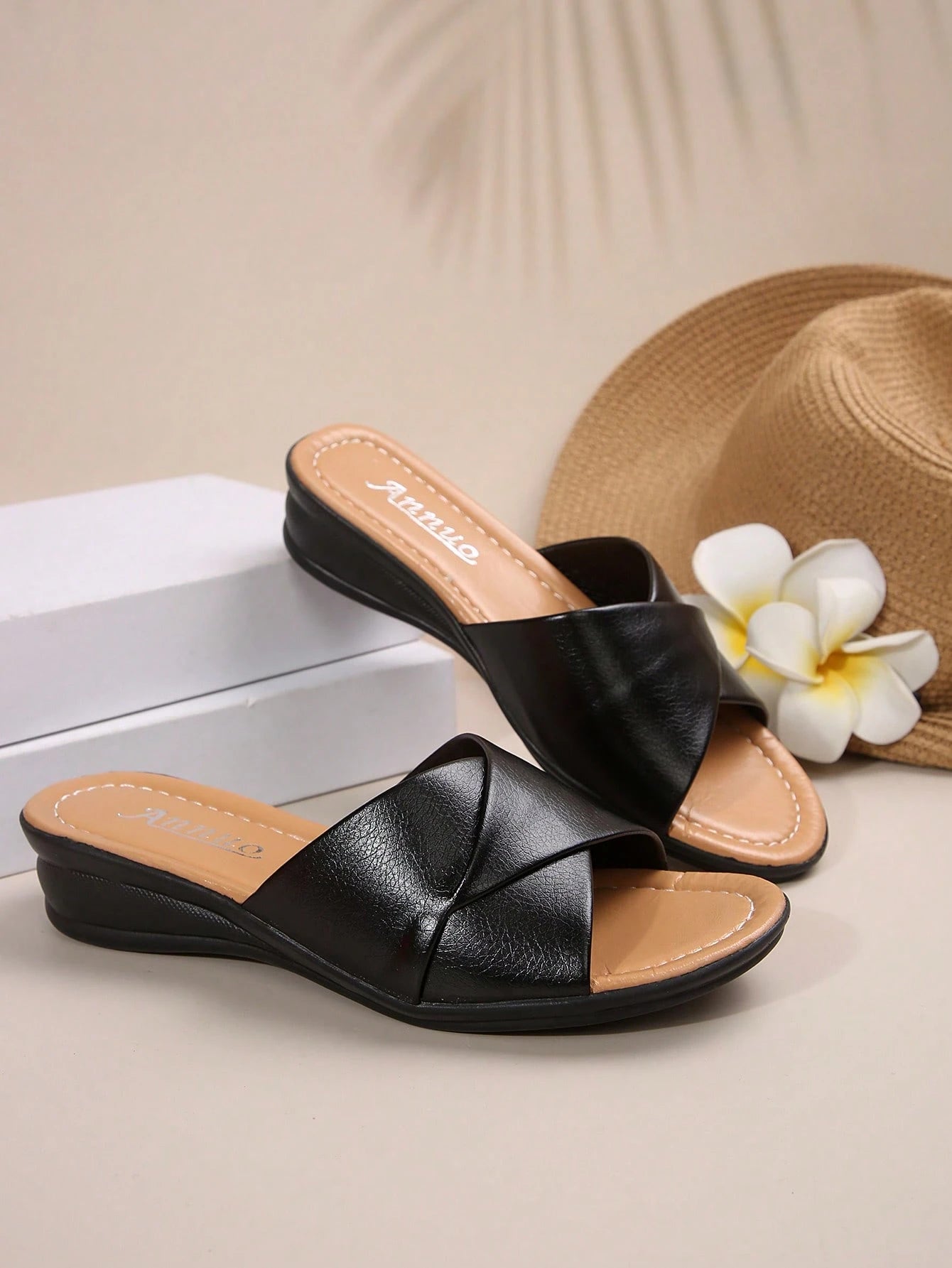 Plus Size Women 43 Wedge Sandals, Casual Holiday Open Toe Thick Bottom Slip On Sandals,Beach Outfits,Slippers Women