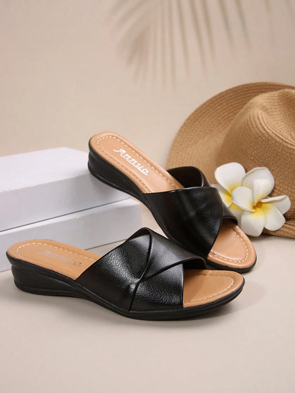 Plus Size Women 43 Wedge Sandals, Casual Holiday Open Toe Thick Bottom Slip On Sandals,Beach Outfits,Slippers Women