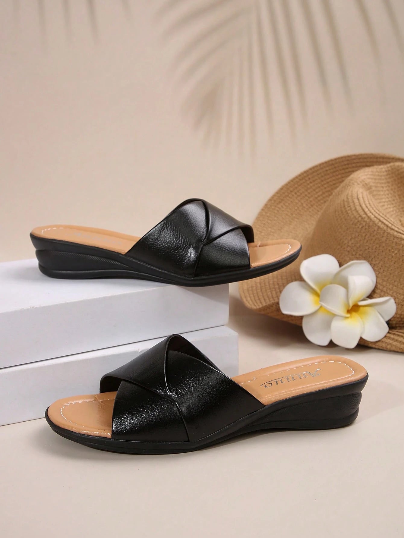Plus Size Women 43 Wedge Sandals, Casual Holiday Open Toe Thick Bottom Slip On Sandals,Beach Outfits,Slippers Women