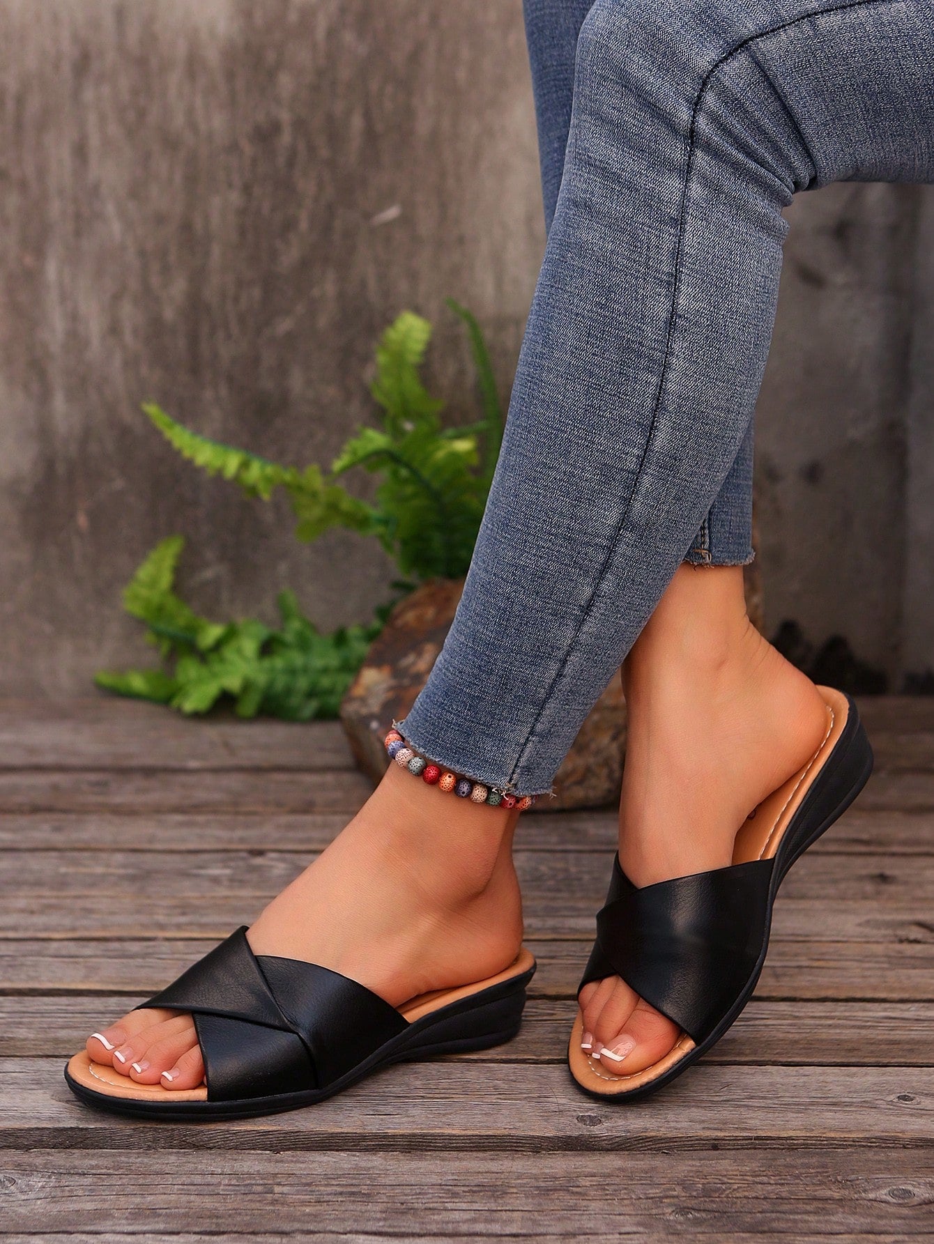 Plus Size Women 43 Wedge Sandals, Casual Holiday Open Toe Thick Bottom Slip On Sandals,Beach Outfits,Slippers Women