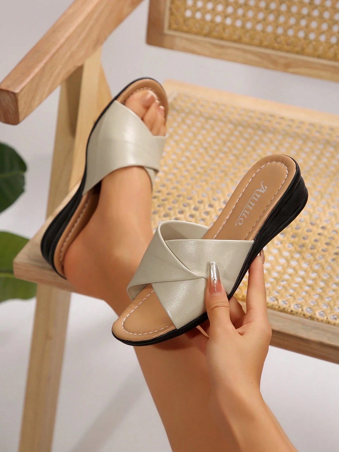 Plus Size Women 43 Wedge Sandals, Casual Holiday Open Toe Thick Bottom Slip On Sandals,Beach Outfits,Slippers Women