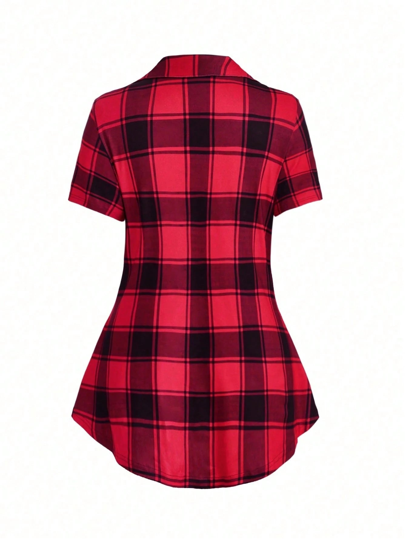 Plus Size Women's Plaid Printed Criss-Cross Neck Long T-Shirt For Summer Graphic Tees Women Tops