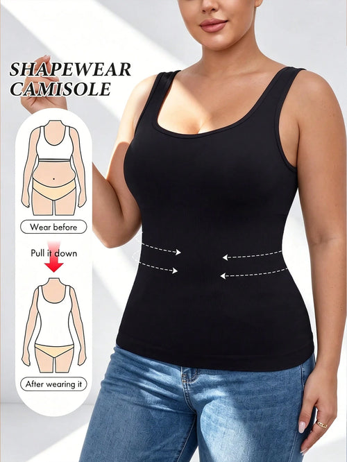 Plus Size Women's Seamless Sleeveless Black Camisole, Knit Tank Top, High Density & Stretchy Fabric, Comfortable For Sports, Yoga, Workout, Running, Machine Washable & Dry Clean Summer