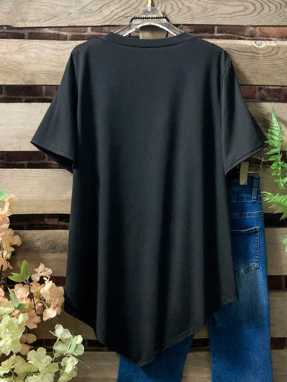 Plus Size Women's Solid Color Round Neck Short Sleeve Button Design Casual T-Shirt
