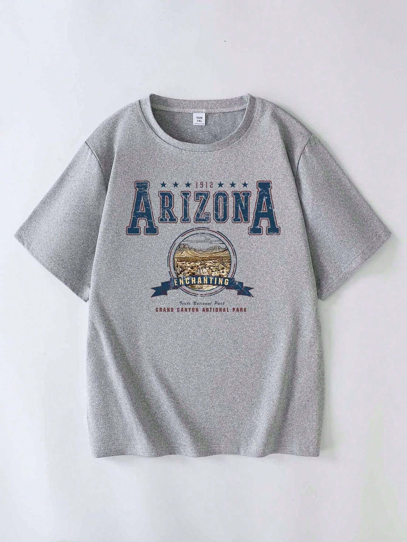Plus Size Women's Street Fashion Arizona Theme Graphic Print Crew Neck Short Sleeve T-Shirt Casual Summer