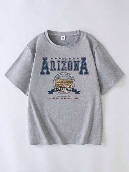 Plus Size Women's Street Fashion Arizona Theme Graphic Print Crew Neck Short Sleeve T-Shirt Casual Summer