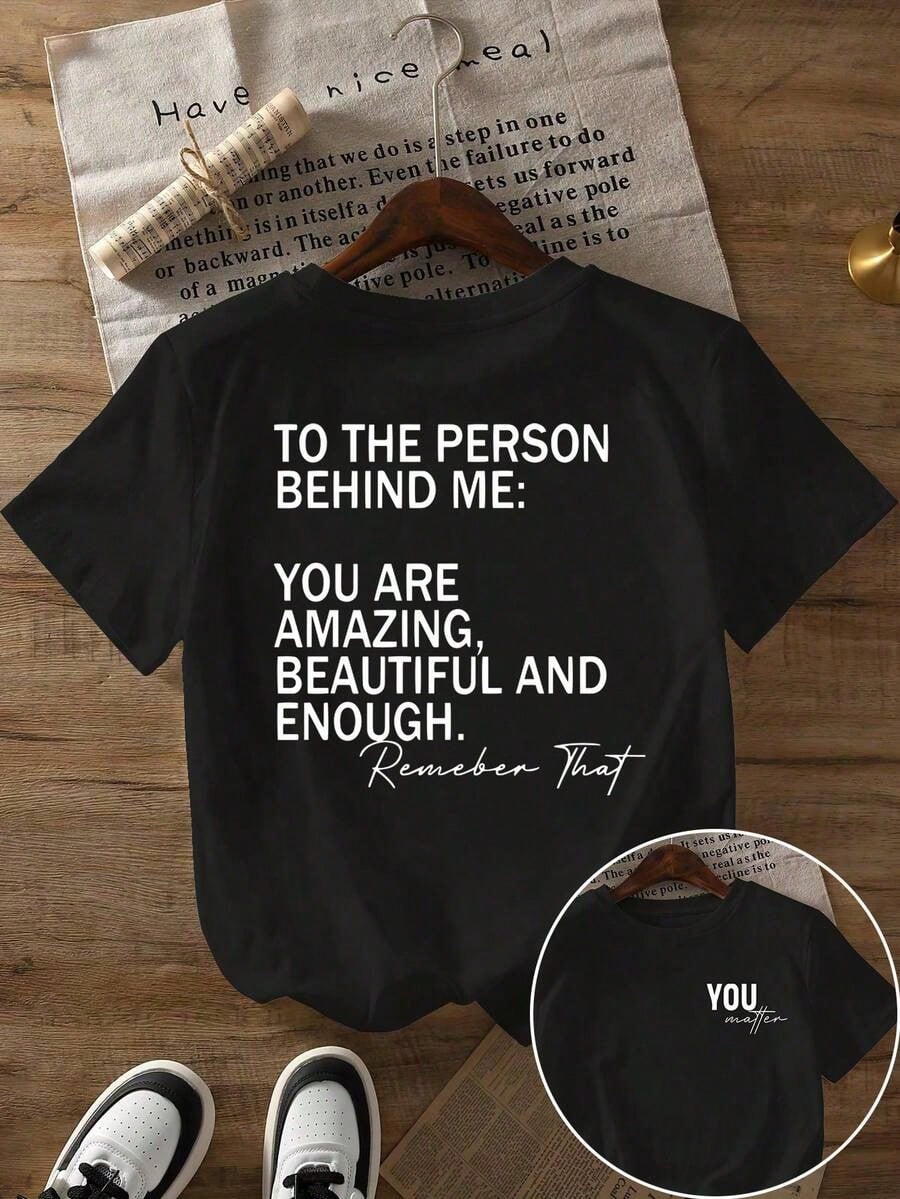 Plus Size Women Slogan & Smiling Face Print Short Sleeve Casual Round Neck T-Shirt, Summer--Round Neck Loose Breathable Short Sleeve