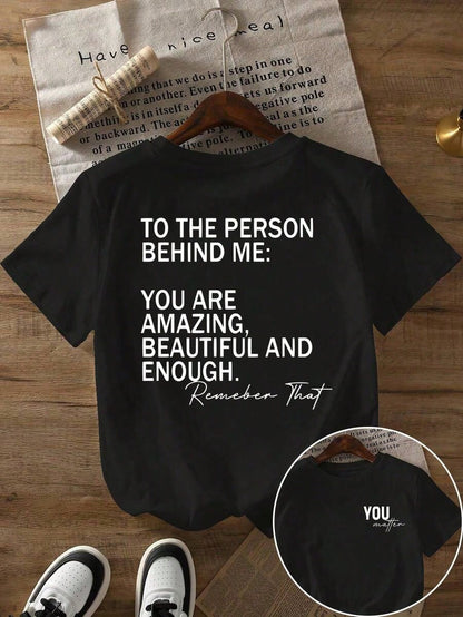 Plus Size Women Slogan & Smiling Face Print Short Sleeve Casual Round Neck T-Shirt, Summer--Round Neck Loose Breathable Short Sleeve