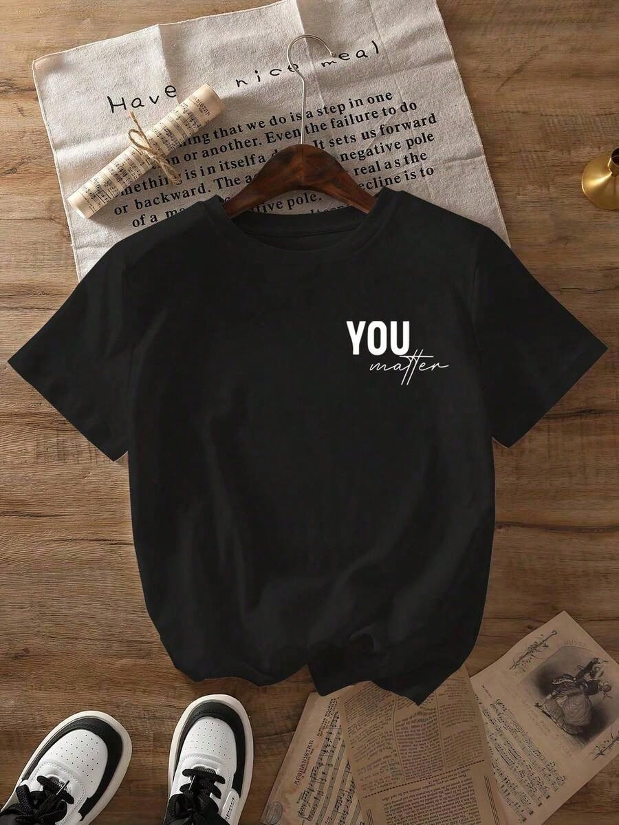 Plus Size Women Slogan & Smiling Face Print Short Sleeve Casual Round Neck T-Shirt, Summer--Round Neck Loose Breathable Short Sleeve