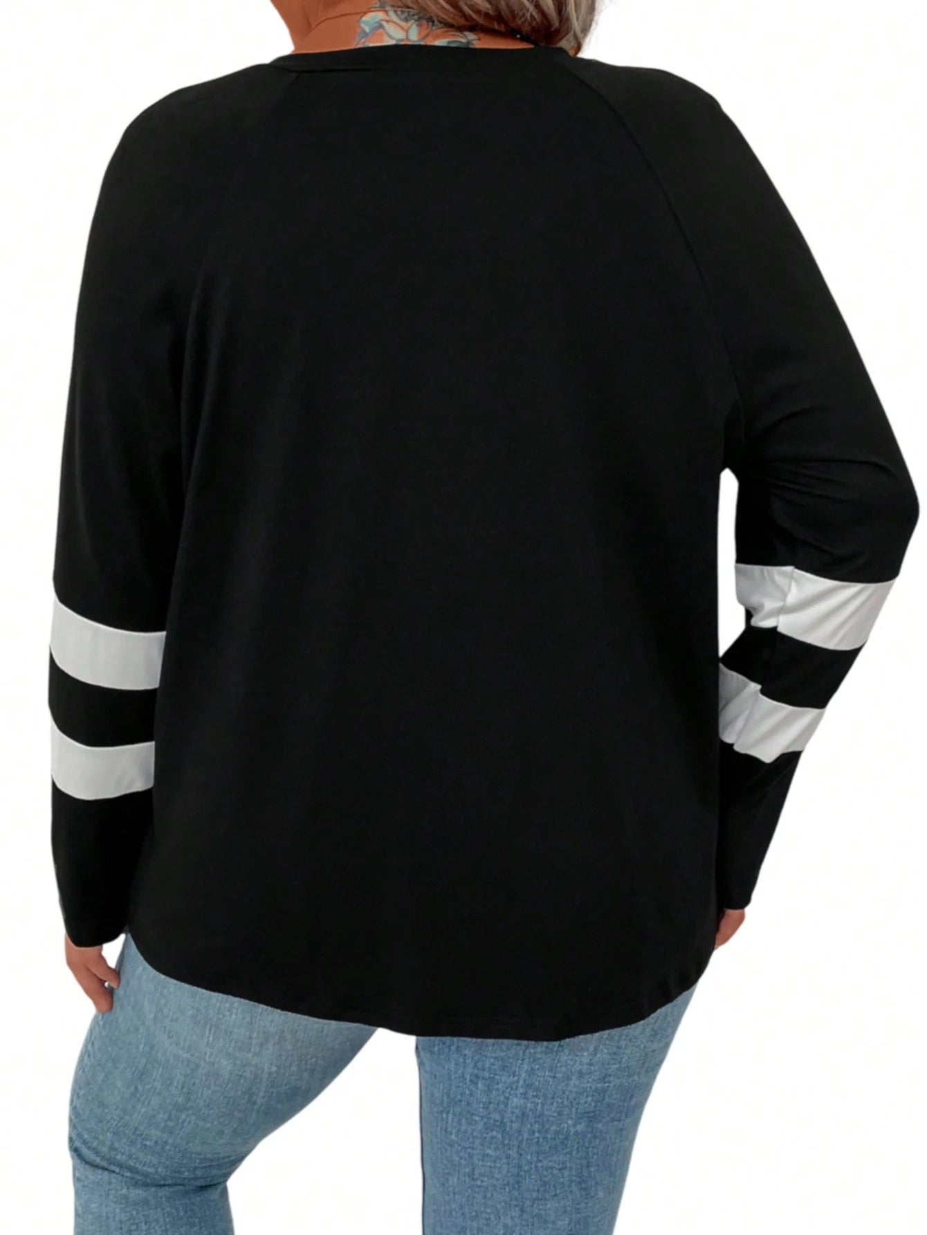 Plus Striped Print V Neck Tee Women Tops Fall Cloth For Women