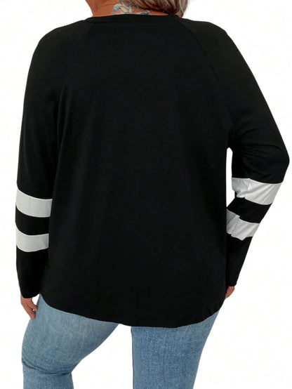 Plus Striped Print V Neck Tee Women Tops Fall Cloth For Women