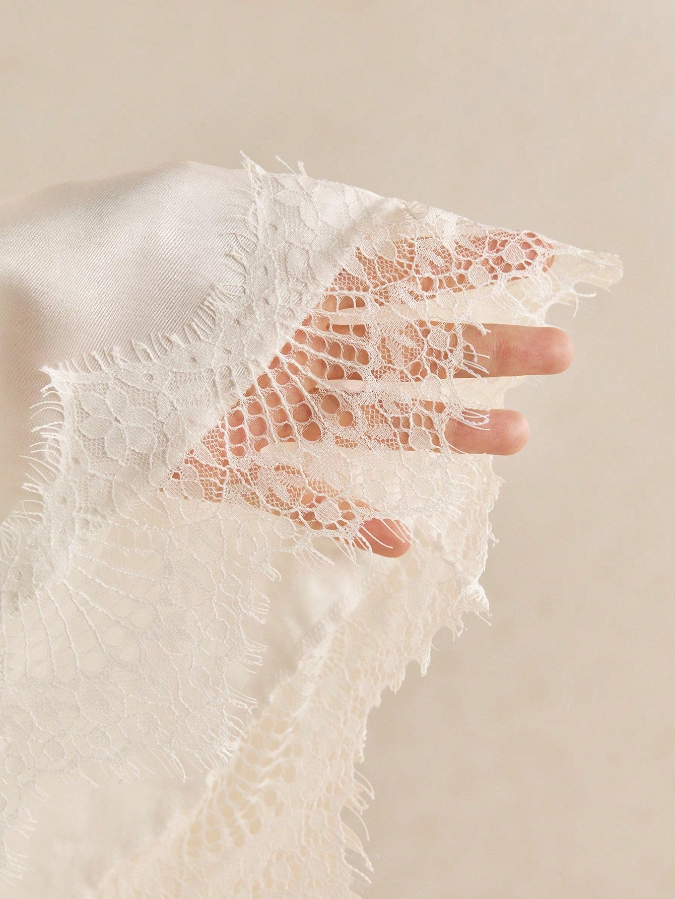 Poéselle Women's Elegant Commuter Date Night Solid Color Bell Sleeve Lace Patchwork Asymmetric Hem Blouse Cream White Autumn