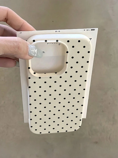 Polka Dot TPU White Black Matte Shockproof Litchi Texture Phone Case Compatible With 12 13 14 15 16 17 Pro Max, A55/54/53/52/51, S25/24/23/22/21 Series, Spring Gift Party Birthday Anniversary Mom, Aes