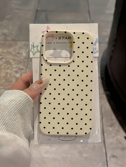 Polka Dot TPU White Black Matte Shockproof Litchi Texture Phone Case Compatible With 12 13 14 15 16 17 Pro Max, A55/54/53/52/51, S25/24/23/22/21 Series, Spring Gift Party Birthday Anniversary Mom, Aes