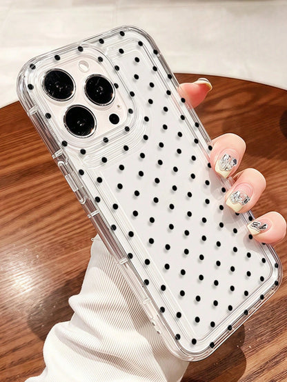 Polka Dot TPU White Black Matte Shockproof Litchi Texture Phone Case Compatible With 12 13 14 15 16 17 Pro Max, A55/54/53/52/51, S25/24/23/22/21 Series, Spring Gift Party Birthday Anniversary Mom, Aes